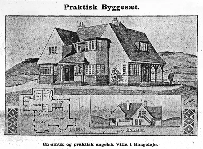 Tegning af Villa Heatherhill. Bragt som reklame i Aftenposten 26.1.1915 og Landet 23.5.1915.